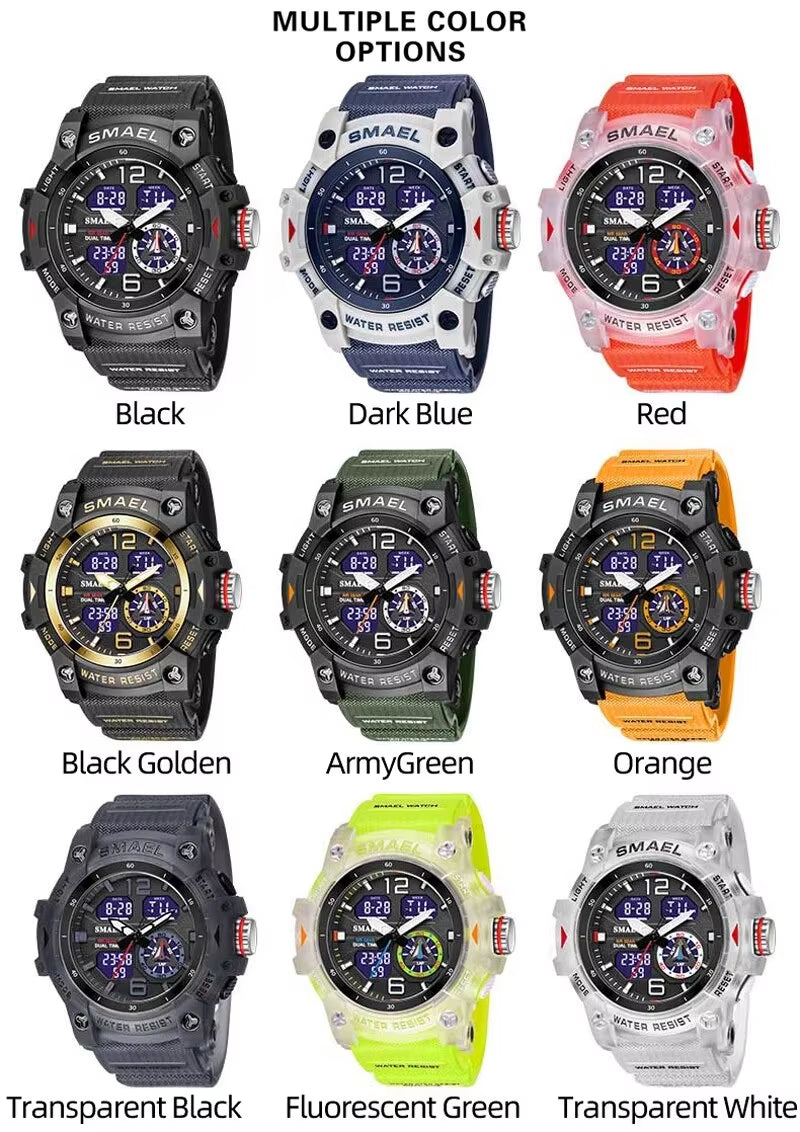 Sport Watch Military Wristwatch for Men Alarm Stopwatch LED Digital Back Light Dual Time Display Waterproof Watch Men 8007