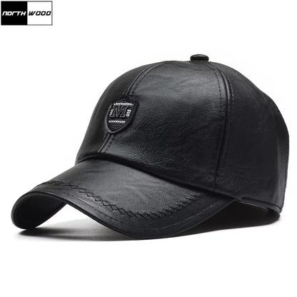 PU Leather Winter Baseball Cap Men Earflaps Casquette Homme Snapback Hat High Quality Gorras Para Hombre Adjustable