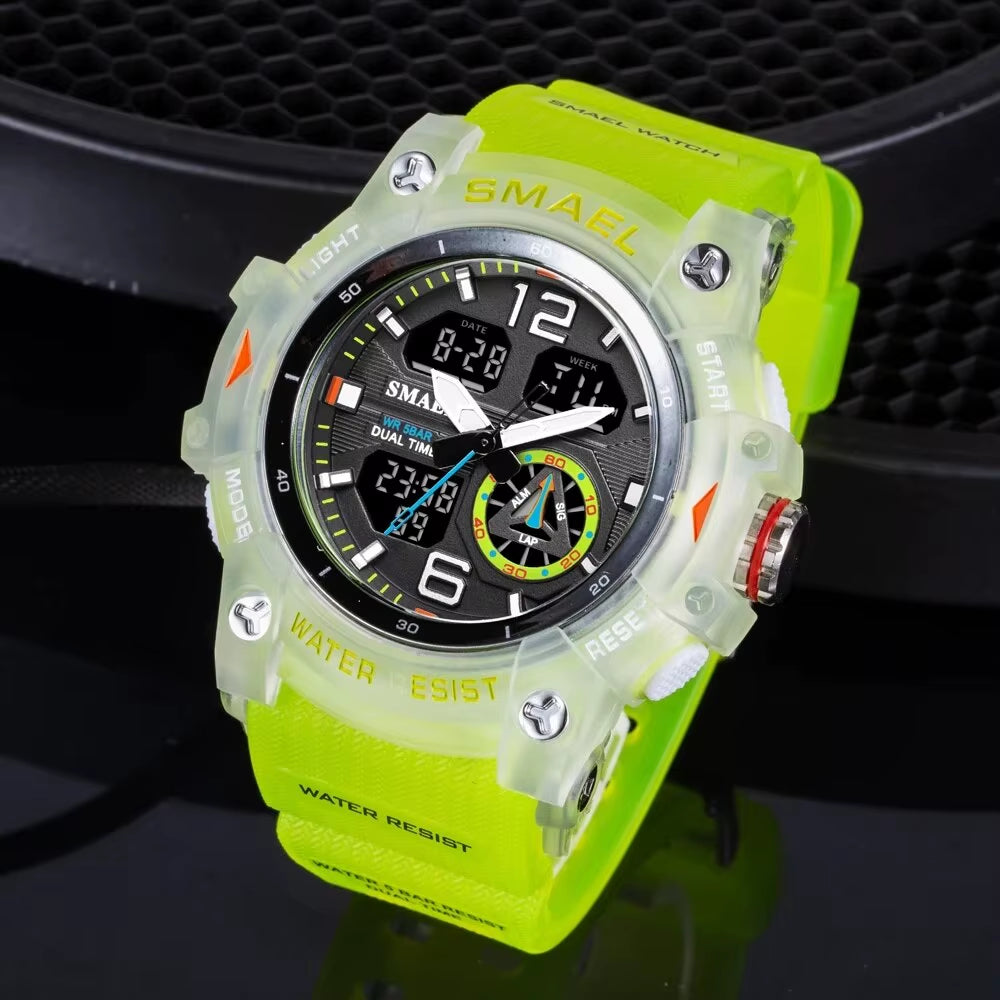 Sport Watch Military Wristwatch for Men Alarm Stopwatch LED Digital Back Light Dual Time Display Waterproof Watch Men 8007