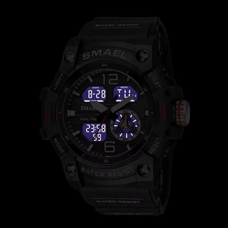 Sport Watch Military Wristwatch for Men Alarm Stopwatch LED Digital Back Light Dual Time Display Waterproof Watch Men 8007